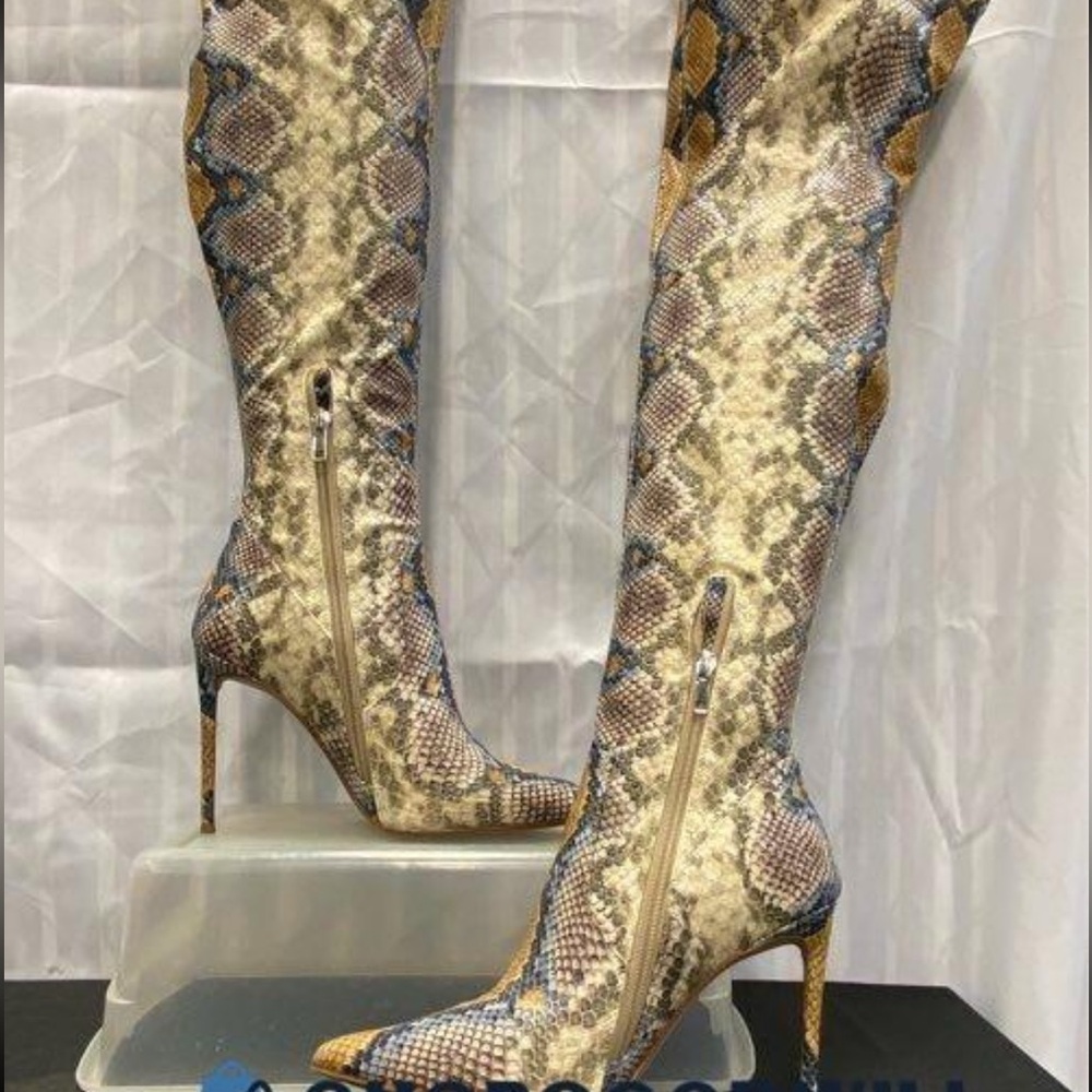 IOB Steve Madden Dominique Multicolor Snakeskin Over the Knee Boots Size 8 - Picture 3 of 11